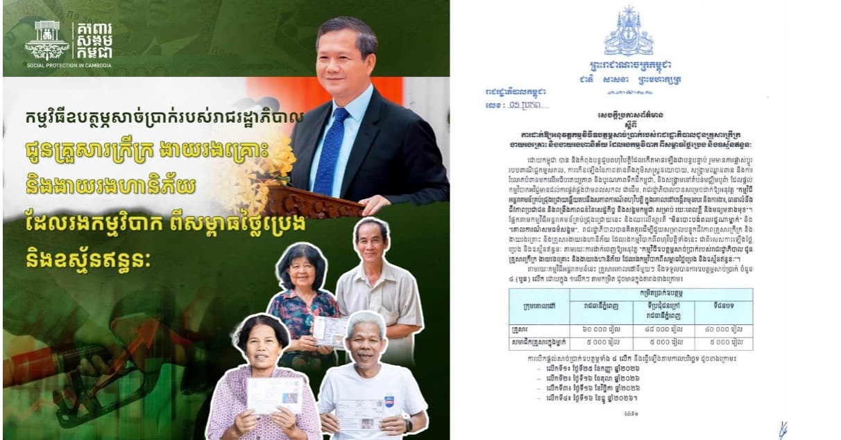 សេចក្តីប្រកាសព័ត៌មាន៖ ការដាក់ឱ្យអនុវត្តកម្មវិធីឧបត្ថម្ភសាច់ប្រាក់ របស់រាជរដ្ឋាភិបាលជូនគ្រួសារក្រីក្រ ងាយរងគ្រោះ និងងាយរងហានិភ័យ ដែលរងកម្មវិបាក ពីសម្ពាធថ្លៃប្រេង និងឧស្ម័នឥន្ធនៈ