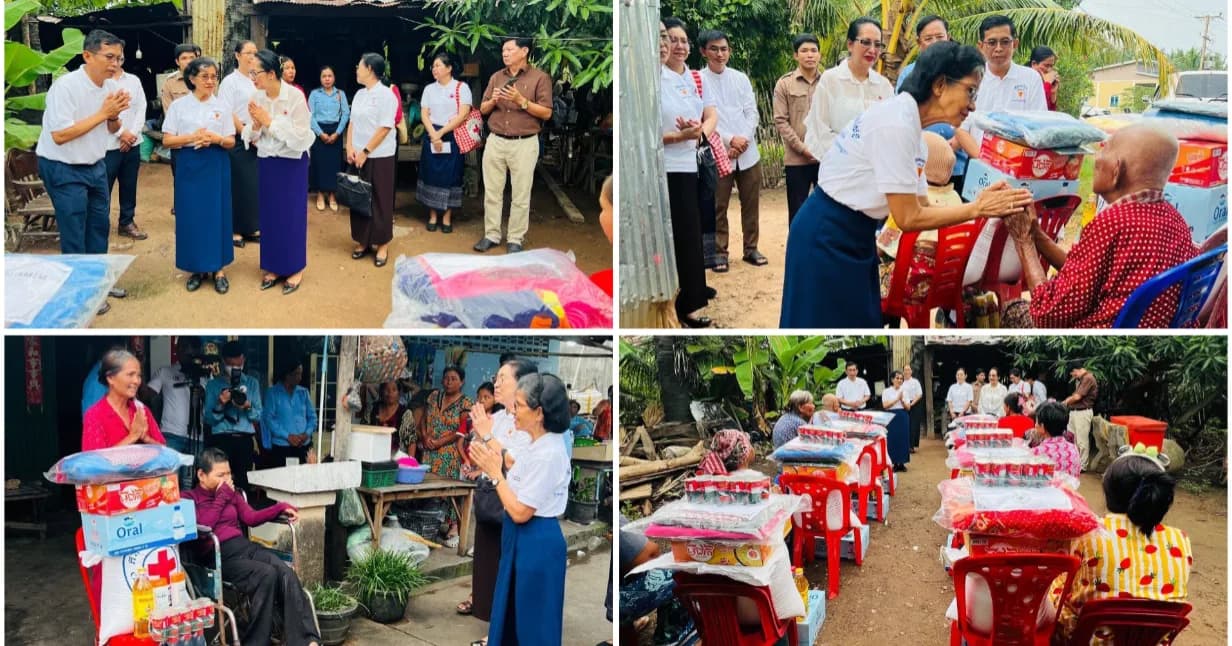 ថ្នាក់ដឹកនាំកាកបាទក្រហមកម្ពុជា នាំអំណោយមនុស្សធម៌ជូនគ្រួសារងាយរងគ្រោះនៅក្រុងកំពត