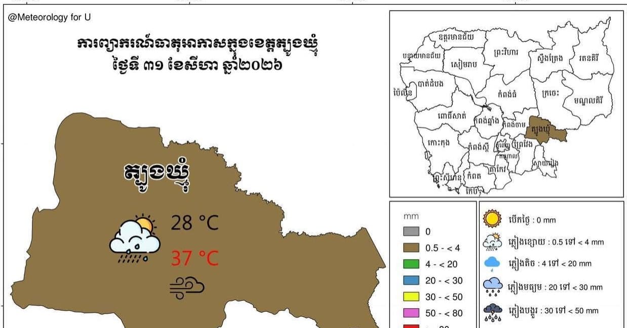 សេចក្តីជូនដំណឹង អំពីស្ថានភាព ឧតុនិយម និង ជលសាស្ត្រ ÷ នៅព្រឹកថ្ងៃទី ៣១ ខែ សីហា ឆ្នាំ២០២៦