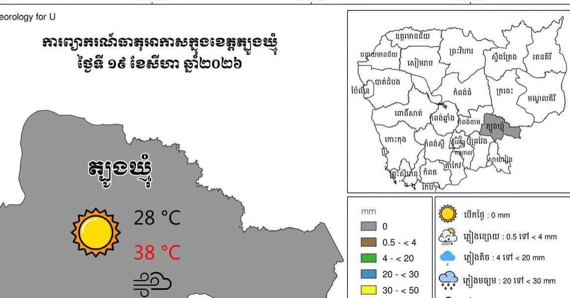 អំពីស្ថានភាព ឧតុនិយម និង ជលសាស្ត្រ ÷ នៅព្រឹកថ្ងៃទី ១៩ ខែ សីហា ឆ្នាំ២០២៦