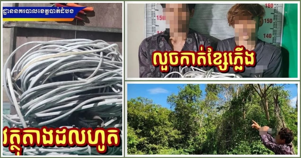 មុខសញ្ញាលួចខ្សែភ្លើង០២នាក់ត្រូវបានឃាត់ខ្លួន រួមជាមួយនឹងឧបករណ៍ជក់គ្រឿងញៀន
