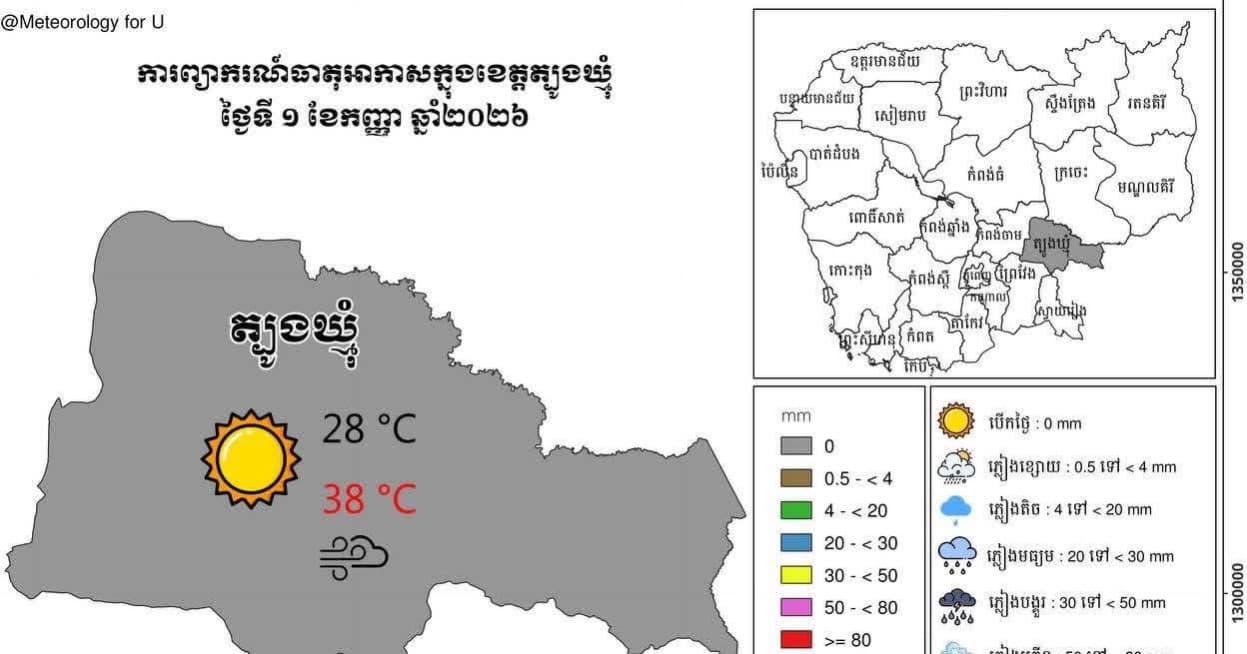 សេចក្តីជូនដំណឹង អំពីស្ថានភាព ឧតុនិយម និង ជលសាស្ត្រ ÷ នៅព្រឹកថ្ងៃទី ០១ ខែ កញ្ញា ឆ្នាំ២០២៦