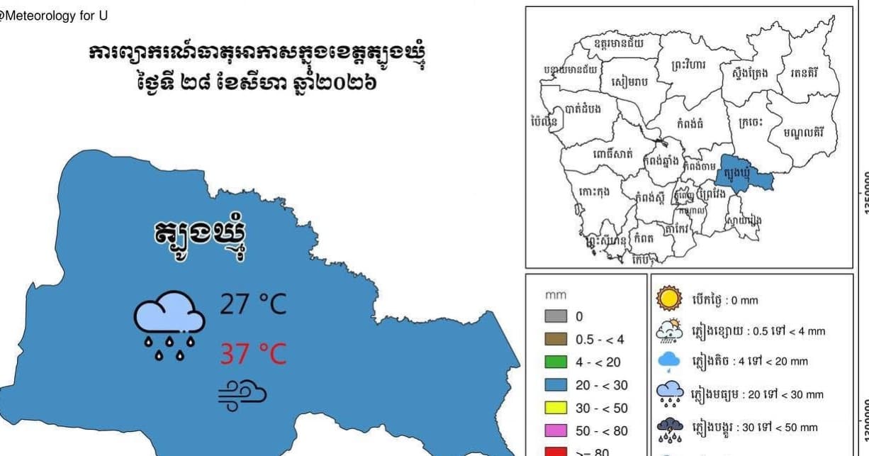 សេចក្តីជូនដំណឹង អំពីស្ថានភាព ឧតុនិយម និង ជលសាស្ត្រ ÷ នៅព្រឹកថ្ងៃទី ២៨ ខែ សីហា ឆ្នាំ២០២៦