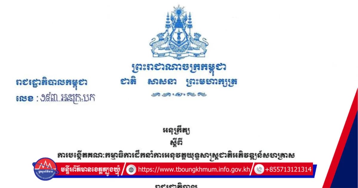 អនុក្រឹត្យ ស្តីពីការបង្កើតគណៈកម្មាធិការដឹកនាំការអនុវត្តយុទ្ធសាស្ត្រជាតិអភិវឌ្ឍន៍សហគ្រាស ធុនមីក្រូ តូច និងមធ្យម